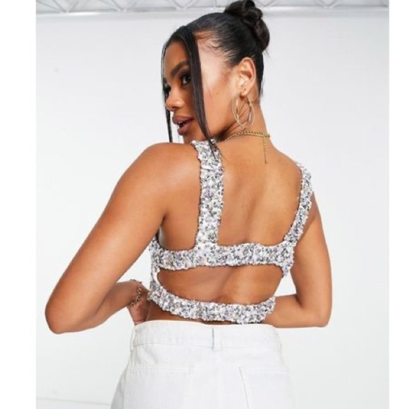 NWOT ASOS DESIGN SEQUIN SPLIT FRONT CAMI TOP WITH OPEN BACK-MULTI US 8 - Picture 2 of 11